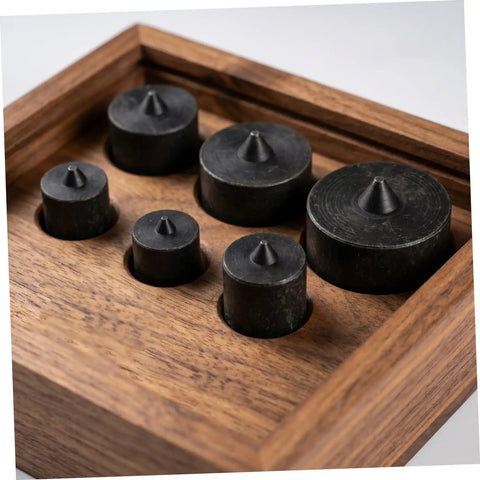 KALLORY 6 Pack Shaft End Protectors For Grip-O-Matic Pullers Industrial Machine Shaft Guard Caps in a wooden box.