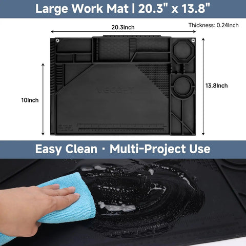 Silicone Soldering Mat With Stand, 20x14 Inch ESD Safe Anti Static Workbench Pad, heat resistant, easy clean surface in use