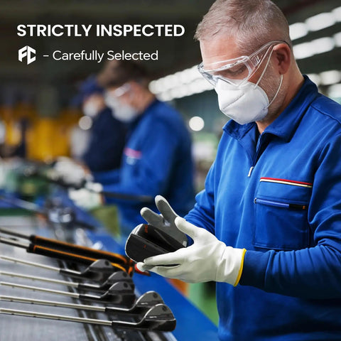 Worker inspecting CNC milled 52 Degree 56 Degree 60 Degree Wedge Set For Men And Women Right Hand in factory setting.