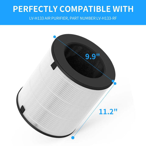 2-Pack LV-H133 Replacement Filter For LEVOIT LV-H133 Air Purifier With LV-H133-RF Part Number 3-In-1 Filtration System dimensions