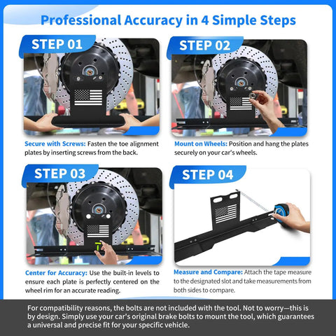 Step-by-step guide showing Precision Wheel Alignment Tool Kit For Cars Trucks SUVs Skips The Brake Caliper Hassle While Delivering Spot On Readings.