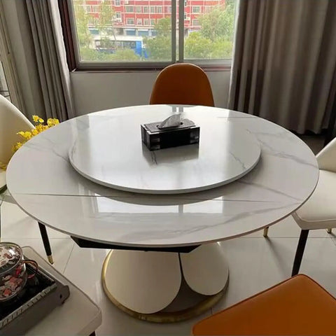 Thick 80cm Lazy Susan Turntable With Black Wood Grain Base Slays As Slick Rotating Dining Tray on a marble table.