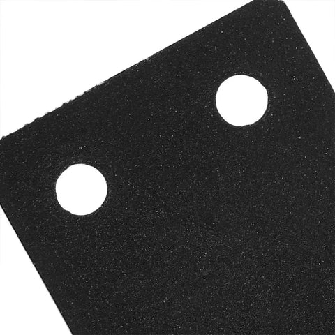 Close-up of black finish Six Pack Stainless Steel Straight Mending Plates for wood furniture repair showing smooth surface