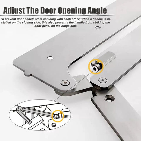 Close-up of No Sweat 180 Degree Folding Door Hardware Heavy Duty Wall Hugger Pivot Hinge Kit showing adjustable opening angle mechanism.