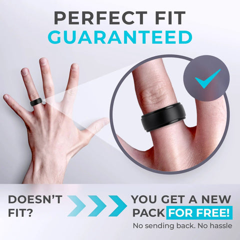 Mens Silicone Wedding Ring With Breathable Rubber Band Crafted To Handle Daily Grinds And Heavy Sweats on a hand, showing perfect fit.