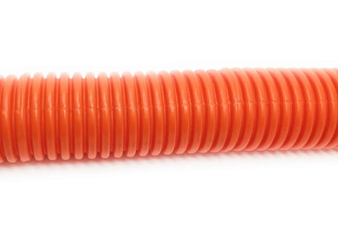 One And A Quarter Inch Direct Burial Hdpe Conduit One Hundred Feet Long With A Heavy Duty Pull String close-up view of the corrugated pipe.