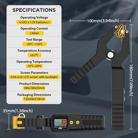 HVAC Temperature Clamp Meter With Plus Or Minus 0.3 C Precision, Digital Pipe Thermometer With Waveform Display, size details