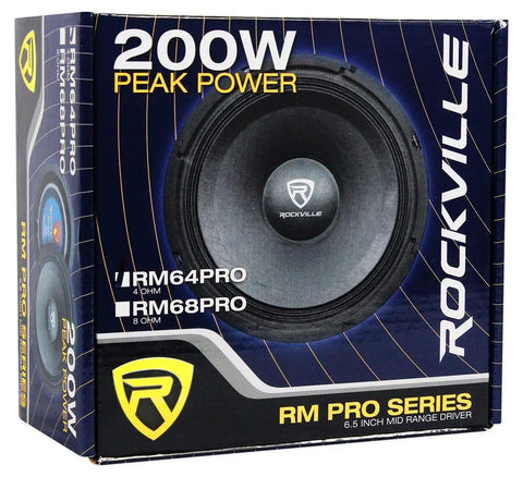 Premium Dope 6.5 Inch 4 Ohm Mid Bass Midrange Car Speakers 4 Pack Featuring Hella Clear Kevlar Cones And 100 Watt RMS Power box with speaker.
