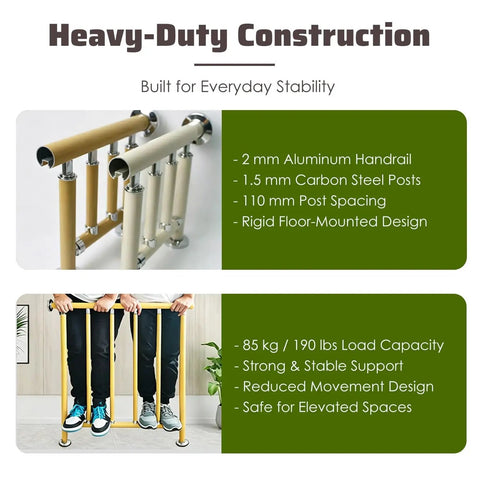 No Drills No Drama Drill Free Balcony Guardrail with aluminum handrail and carbon steel posts for stability.