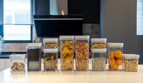 Keeping Your Pantry Crisp With This Straight Up Durable 10 Piece Square Food Storage Container Set Bpa Free with various foods inside.
