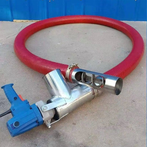 Portable Suction Pump With Low Noise Hose Conveyor And Screw Auger, 220V Power, shown with red hose on concrete.