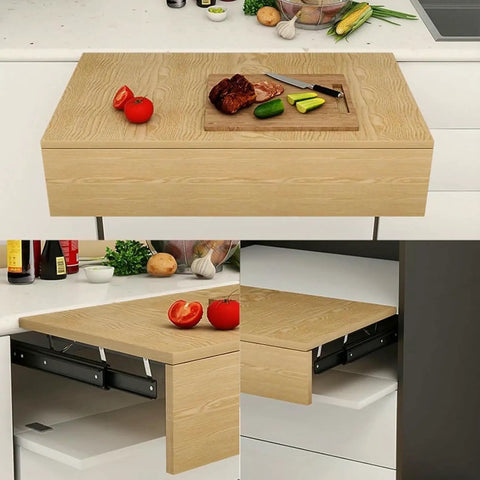 Rock Solid Heavy Duty Dining Table Extension Slides Featuring Smooth Quiet Ball Bearings For Folding Extendable Furniture And Simple Desk Retrofits That Totally Get The Job Done Right, shown as an oak extendable tabletop.