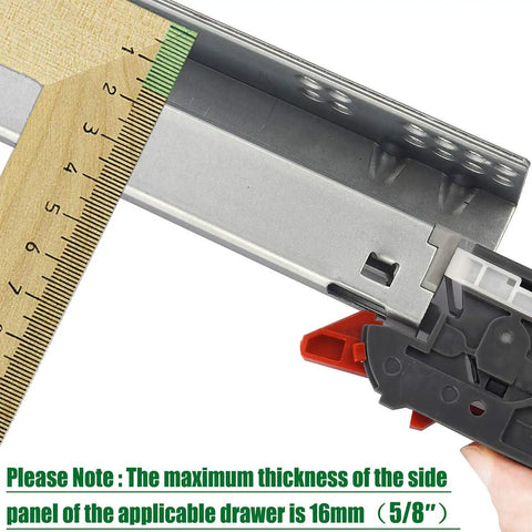 Close-up of Undermount Drawer Slides 12 Inch Full Extension Soft Close Concealed Runners Set 6 Pairs with ruler measurement