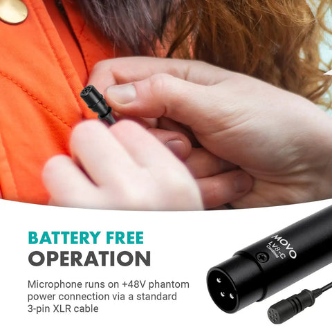 Person attaching Pro Grade Lavalier Microphone Kit With 12mm Capsule, Cardioid Condenser XLR Wired Lapel Mic to clothing