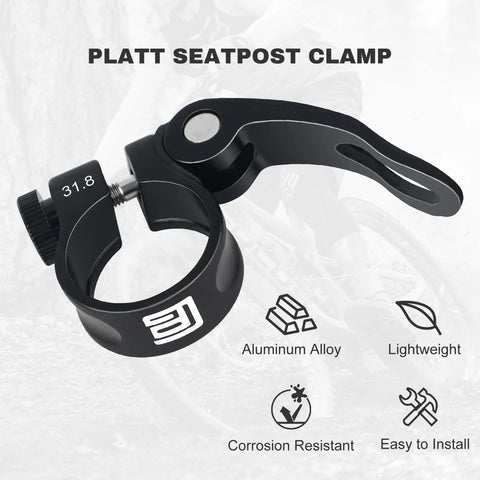 Lightweight Aluminum Alloy Bike Seat Post Clamp With Quick Release Collar for 31.8mm posts, black with corrosion resistance icons