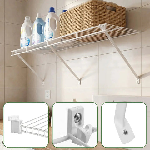 8 Pack 12 Inch Wire Shelf Brackets White Heavy Duty Shelf Support in laundry room with epoxy-coated iron, rust-resistant.
