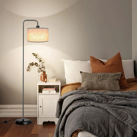 Tall Floor Lamp With Hanging Shades For Living Room And Bedroom, Includes Three Color Temperature LED Bulb next to a bedside.