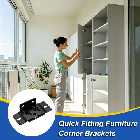 Beefy Heavy Duty Steel Corner Brace Bracket For Hidden Mounting And Furniture Repair next to cabinet interior view