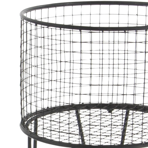 Close-up of mesh section on Rugged Metal Storage Cart With Rolling Mesh Laundry Hamper Deep Set Black Finish Industrial Style Organizer