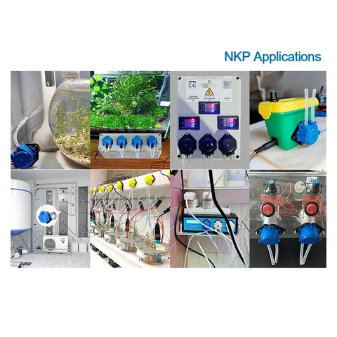 Heavy Duty 4-In-1 Pack Adjustable Peristaltic Dosing Pump in various NKP applications for liquid handling and dispensing.