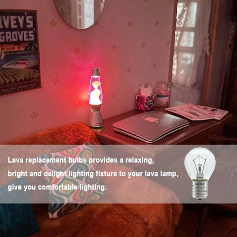 Cozy room with a glowing lava lamp using Six Pack 25W Dimmable Warm White Lava Lamp Bulbs For 14.5 Inch Glitter And Lava Lamps S11 E17 Base