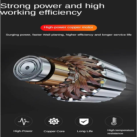 Pro Grade Electric Wall Planer With Hella Smooth Action And Beast Mode Torque For Quick Drywall Scraping Plaster Removal And Variable Speed Wall Reno Gear high-power copper motor close-up with copper windings.