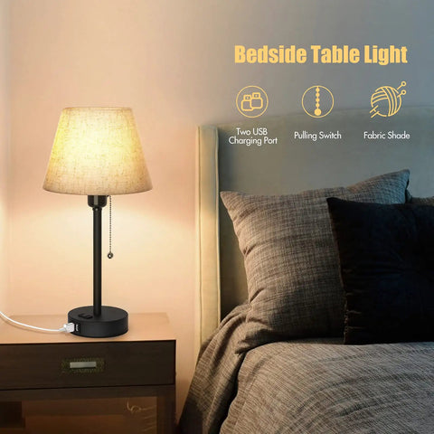 Bedside Table Lamps Set Of 2 With Dual USB Ports And Built In AC Outlet For Easy Nightstand Charging Fabric Shade Dope Modern Night Lights For Bedroom Living Room Or Office Bulb Not Included on nightstand next to bed.