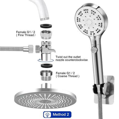 Top Shelf Handheld Bathtub Shower Head With 79 Inch Hose And Dope Six Spray Modes Includes Three Way Brass Diverter installation parts