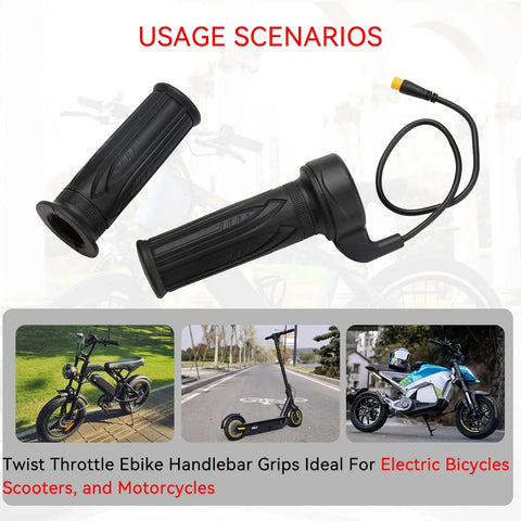 Full Twist Ebike Throttle Grip 12V To 72V With 3 Pin Waterproof Connector Fits 22.2mm Handlebar in usage scenarios with bikes and scooters