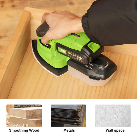 Person using the Garage Shop Ready Compact Detail Sander With 1.1A Motor Delivers 14,000 OPM For Smooth Woodworking on wood surface