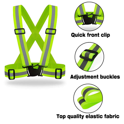 Front view of 2 Pack High Visibility Safety Vests for Traffic Control, Running and Cycling with adjustable neon yellow color and reflective strips.
