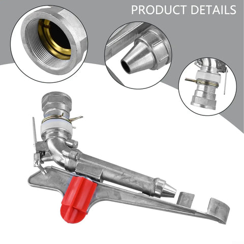 2 Inch Aluminum Agricultural Irrigation Sprinkler Head With 360 Degree Rotating Water Sprayer, close-up of connections and nozzles