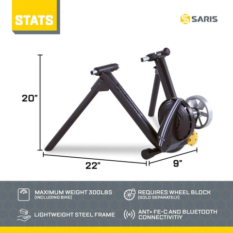 M2 Smart Indoor Bike Trainer With Zwift Compatibility, No-Fuss Wheel On Mount, dimensions 20x22x9 inches, steel frame, black