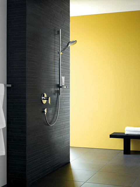 Unica Wallbar S 24 Inch Shower Slide Bar With Adjustable Handheld Shower Holder In Chrome installed in modern bathroom