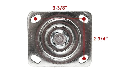 Heavy Duty No Sweat Rubber Casters Eight Inch Industrial Cart Wheels Dual Swivel And Rigid Fixed Pack With Hassle Free Grease Fittings for caster mounting plate with measurement labels.