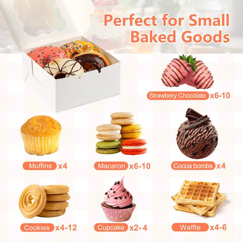 Premium White Cookie Boxes With Clear View Window And Included Thank You Labels 12 Pack Sized At 6X6X3 Inches for small baked goods.