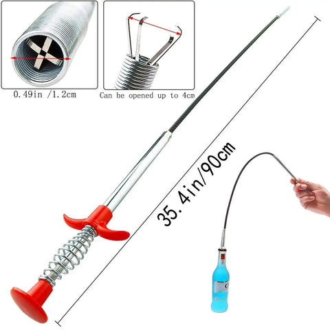 Extra Long 35 Inch Flexible Drain Clog Remover With 4 Prong Grabber Claw Hair Catcher, Heavy Duty Spring Reacher For Kitchen Sink And Bathroom Tub, Reaches Deep Pipes To Grab Hair Debris And Dropped Items
