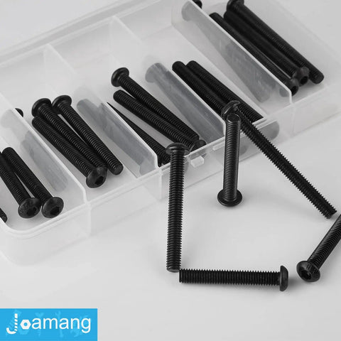 M6 Button Head Socket Cap Screws Set, 6mm Thread, 10.9 Grade Alloy Steel With Black Oxide Finish in storage case, 25 Piece Kit