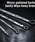 Four Piece E Torx Wrench Set With Double Box End Wrenches In Chrome Vanadium Steel shown with mirror-polished finish.