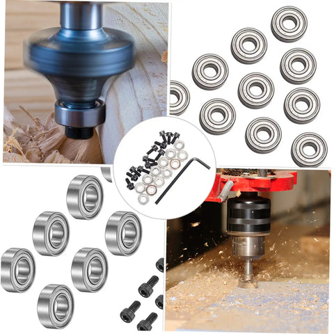 Top Mounted Ball Bearing Router Bit Guide Kit, 12 Piece Bearings Accessory Set With Screws And Wrench For Woodworking And Milling Cutter