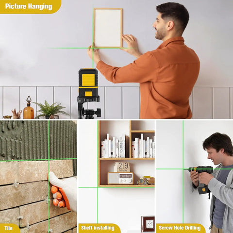 100Ft Green Cross Line Rotary Laser Level With Tripod, 360 Degree Horizontal And Vertical Lines, self-leveling laser on tripod for picture hanging
