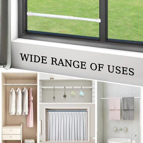 Adjustable Window Security Bar For Sliding Doors 15.7 To 27.5 Inches With Rubber Tips And 1.2 Inch Diameter White Tension Rod