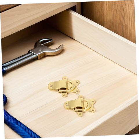 Stylish Vintage Zinc Alloy Duckbill Toggle Latch Set With All Mounting Hardware For Upgrading Wooden Jewelry Boxes And Cabinets In Super Cool Golden Finish You Will Love mounted in drawer with wrench.