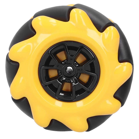 Mecanum wheel with yellow outer shell and black center hub, 60mm, for DIY smart car or robot.