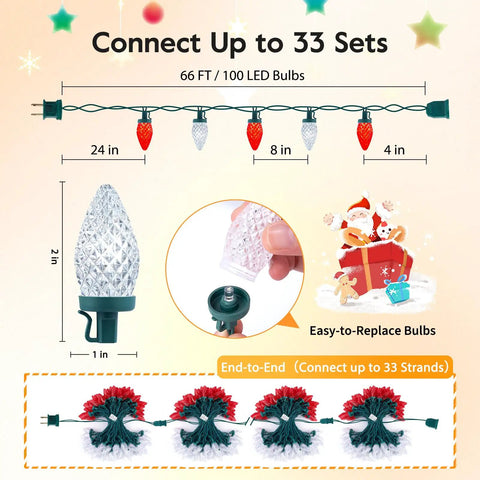 Go-To Outdoor Weatherproof String Lights With End-To-End Connectable 25 Ft String, 25 Clear C9 Bulbs, E17 Base, UL Listed