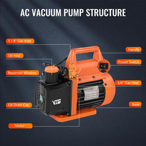 VTG VOGTEN 4.5 CFM AC vacuum pump and gauge set, orange and black, handheld with power switch