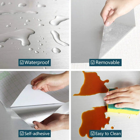 Removable Peel And Stick Silver Stainless Steel Look Contact Paper For Metal Surfaces Waterproof And Rust Resistant