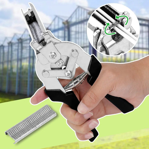 Type M Hog Ring Pliers Kit With 2400 Zinc Alloy Hog Rings For Fencing And Animal Cages, durable tool in hand with rings visible