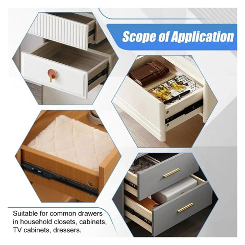 No Fuss Full Extension Drawer Slides Feature Slick Bottom Mounted Hidden Tracks For Cabinets And Dressers Providing Extraordinary Toughness And Silky Smooth Movement For Serious Home Improvement And Furniture Makeover Diyers Who Demand The Best From, showcasing various applications in dressers and cabinets.