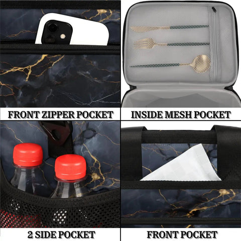 Collage showing features of Insulated Picnic Backpack For Work Beach And Travel With Large Capacity Lunch Bag with pockets.